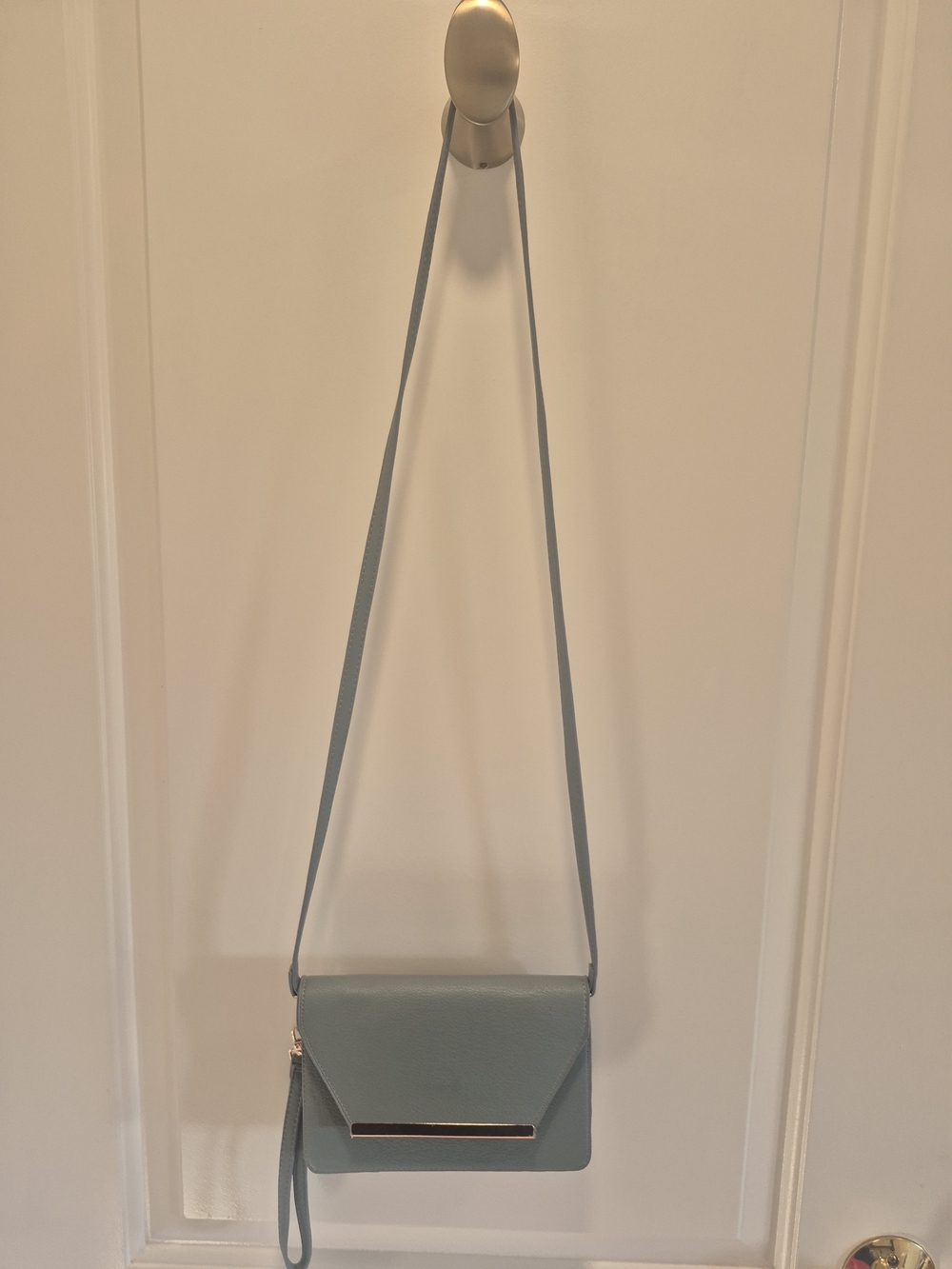 Slim Light Blue Crossbody with Metal Accent